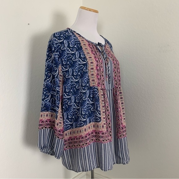 Grand & Greene Peasant Top Boho Mixed Print Size 1X - Picture 16 of 16